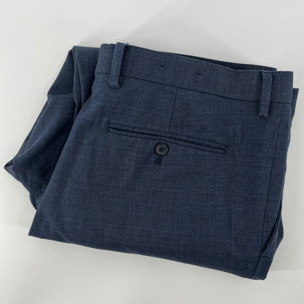 Banana Republic Mens Blue Plaid Slim Fit Dress Pants 36x30 Glen Check Trousers